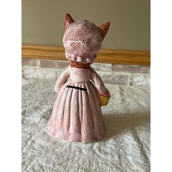 Mrs. Rabbit Piggybank Pink Dress & Bonnet Holding Basket Japan Beatrix Potter - Picture 3 of 16